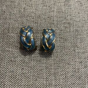 Blue and Gold Braided Earrings